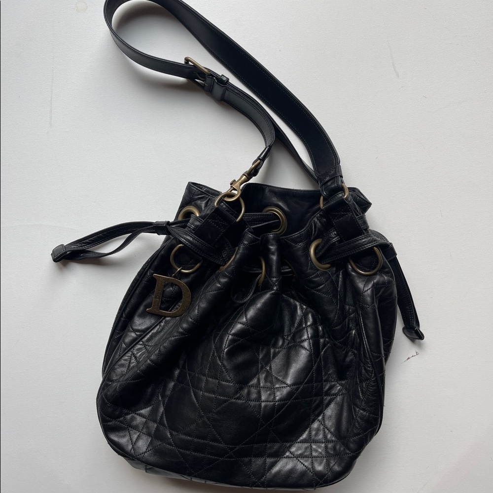 Dior Drawsting Bucket Bag Cannage Quilt Leather. Designed by John Galliano